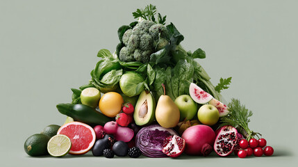 Colorful pyramid of fresh fruits and vegetables
