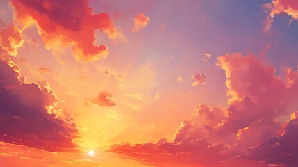 Vibrant sunset cloudscape with warm hues.