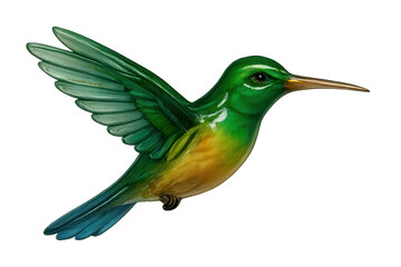 Fototapeta premium Green and gold hummingbird flying with transparent background