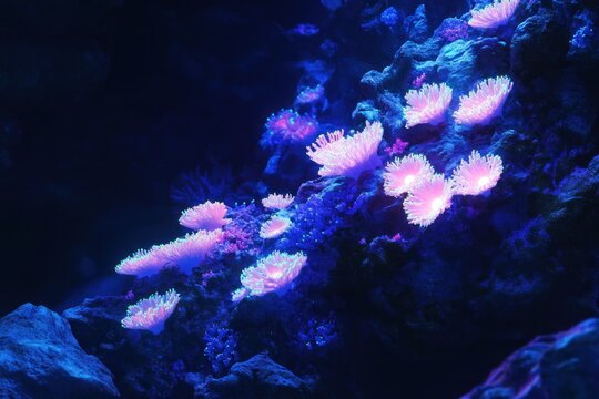 Underwater coral glowing fluorescently