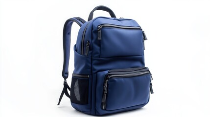 Naklejka premium This stylish navy backpack boasts ample storage with multiple compartments, a front zipper pocket, and mesh side pockets. Perfect for daily use and any occasion. 