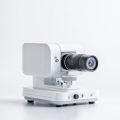 Fototapeta premium Modern White Camera with Lens on Clean Background for Photography Concepts