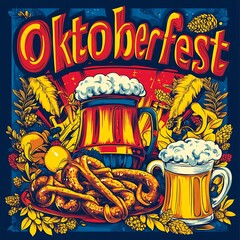 Oktoberfest celebration design with beer and pretzels.