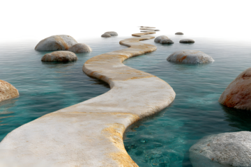 Serene stone path across turquoise water zen garden relaxation spa meditation tranquility