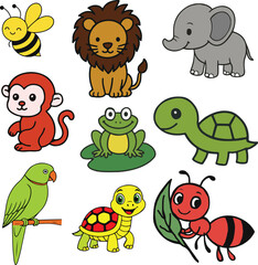 Cute Cartoon Animal Clipart Set for Kids – Jungle, Zoo, and Insect Friends