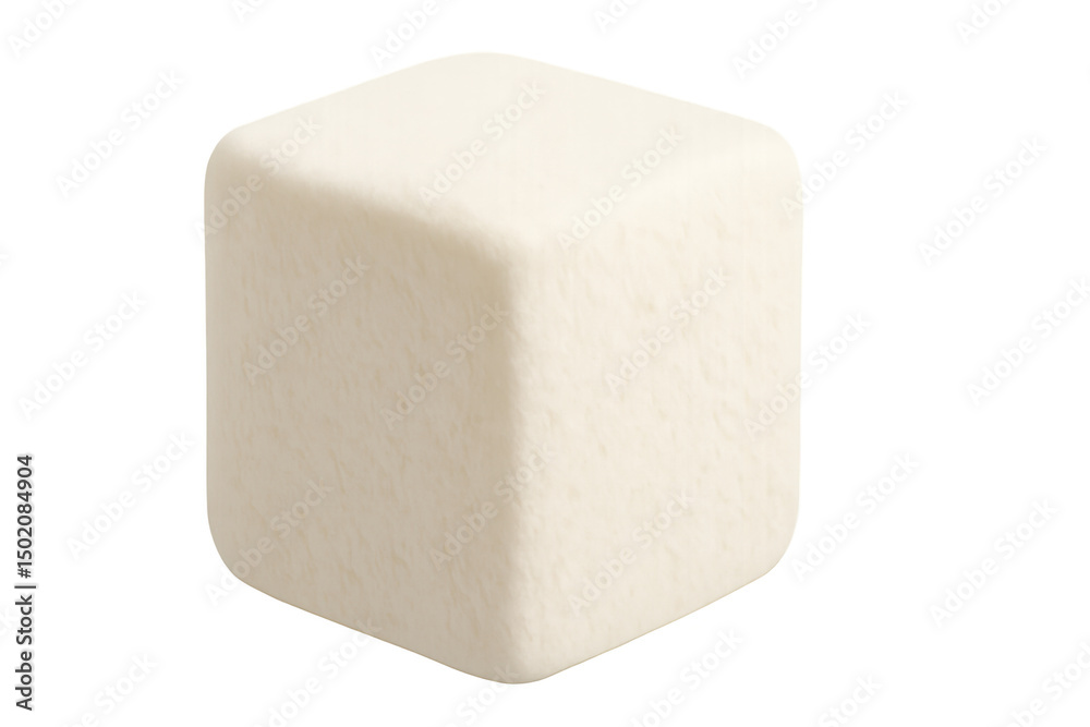 Aufkleber Rotating soft white cube on transparent backdrop, representing minimalist design element for creative digital compositions