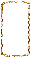 vertical gold metal chain link frame container on transparent background