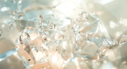 Fototapeta premium Crushed Transparent Glass Texture with Soft Warm Lighting – Abstract Bokeh Background