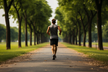 Obraz premium Runner on the Road, Active Jogger on a Path in Nature, Pursuing Athletic Objectives, Displaying a Driven and Energetic Approach to Exercise