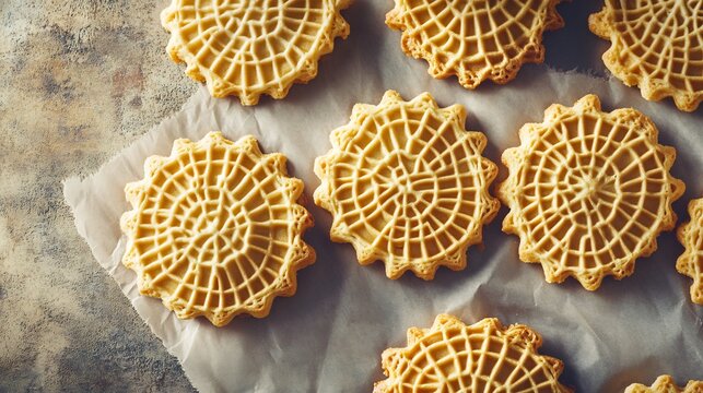 Italian Pizzelle traditional crisp waffle cookies rich carbohydrates and a light source of energy from Abruzzo