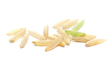 Macro basmati rice uncooked isolated on white, side view