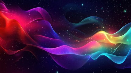Abstract vibrant flowing shapes.  Cosmic, rainbow,  glowing,  wavy lines