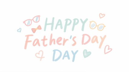 Happy father's day text with glasses bow tie and heart illustrations