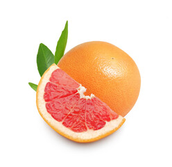 Grapefruit slice and whole ripe fruit isolated on white background	