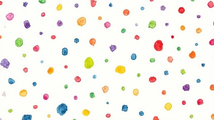 Colorful, irregular spots scattered on a white background.