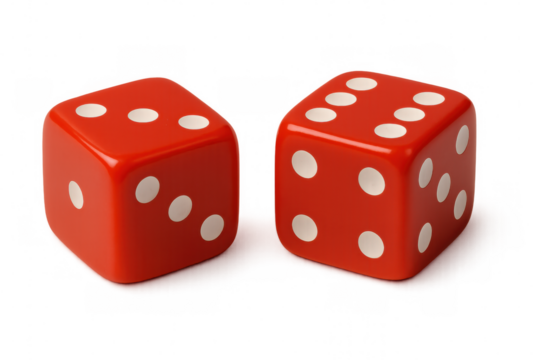 Two red dice showing the numbers three and six, isolated on a transparent background, perfect for gambling or game concepts