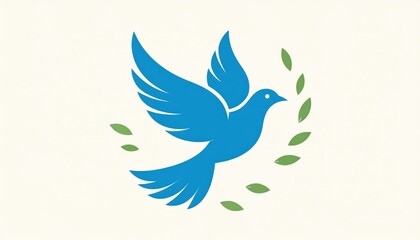 Obraz premium Flying Blue Dove With Olive Branches