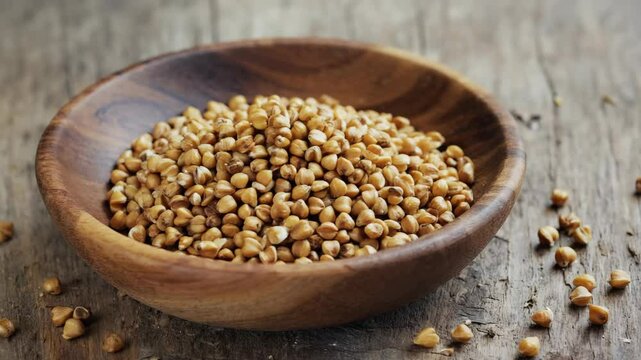 A bowl of whole cumin seeds or powdered spice, ready to be used in cooking.