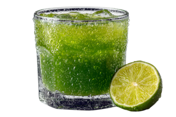 Refreshing Green Drink with Lime in Glass Icy Cold Beverage Sparkling Cocktail