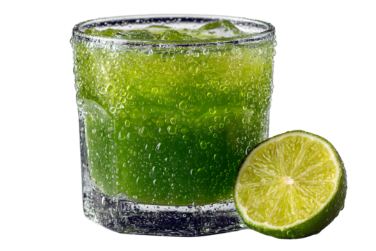 Refreshing Green Drink with Lime in Glass Icy Cold Beverage Sparkling Cocktail