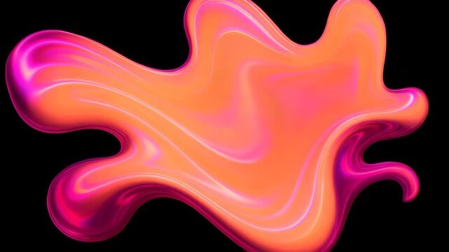 Escultura abstracta de fluido rosado con reflejos amarillos, hologr&aacute;fica y brillante sobre fondo negro &ndash; V&iacute;deo 4K con efectos visuales y dise&ntilde;o moderno