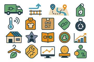 Icons representing sustainable logistics and green technology in urban transportation systems