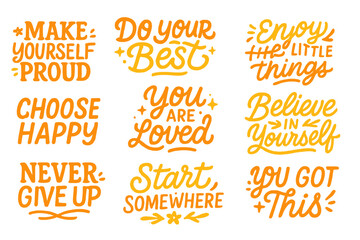 Motivational quotes in bright orange letters on a simplistic background to inspire positivity and self-empowerment