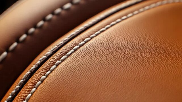 Close-Up of Exquisite Brown Leather with Intricate White Stitching Detail