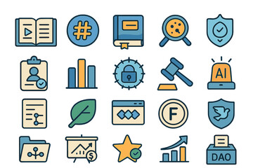 Illustrative icons representing technology, security, and data analysis in modern applications of artificial intelligence