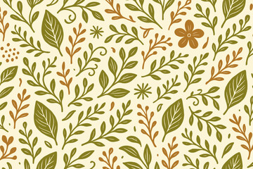 Fototapeta premium Elegant botanical pattern with green leaves and brown accents on a light background showcasing nature-inspired design elements