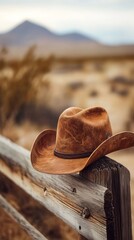 American cowboy hat on wood with copy space vertically 9:16