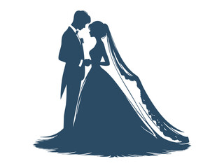 Elegant Wedding Couple Silhouette Illustrations – Romantic Bride and Groom in Floral Wedding Poses

