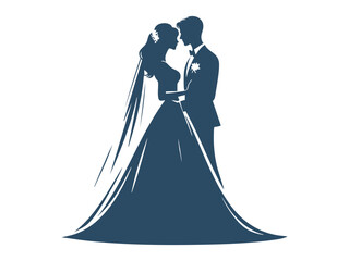 Elegant Wedding Couple Silhouette Illustrations – Romantic Bride and Groom in Floral Wedding Poses

