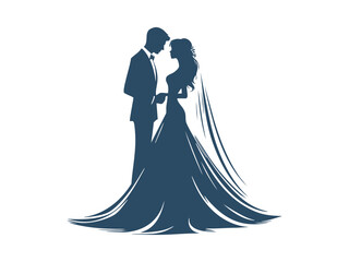 Elegant Wedding Couple Silhouette Illustrations – Romantic Bride and Groom in Floral Wedding Poses

