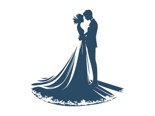 Elegant Wedding Couple Silhouette Illustrations – Romantic Bride and Groom in Floral Wedding Poses

