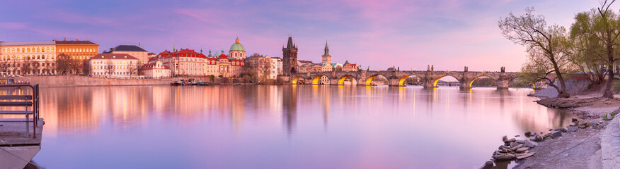 Charles Bridge at Sunset in Prague, Czech Republic