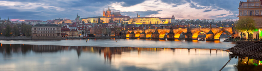 Charles Bridge at Sunset in Prague, Czech Republic