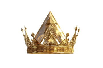 A set of high-quality artistic 3D renderings of stylized golden section signs merged with majestic golden crowns isolated on a transparent background