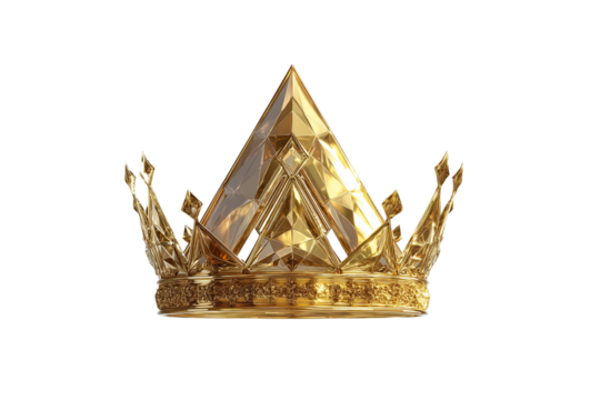 A set of high-quality artistic 3D renderings of stylized golden section signs merged with majestic golden crowns isolated on a transparent background