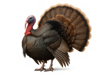 Wild turkey spreading vibrant feathers, isolated against transparent backdrop, highlighting seasonal wildlife beauty