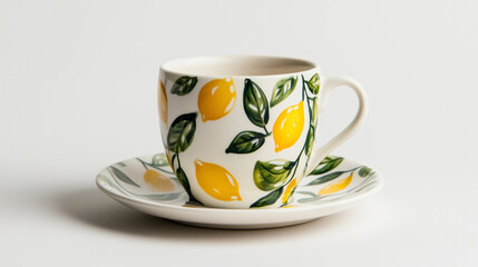 Fototapeta premium ceramic cup with a hand-painted lemon design