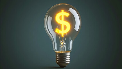 A glowing light bulb with a large bright dollar sign inside, placed on a teal background, perfect for finance, business, or innovation themes.