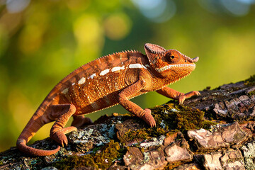 Fototapeta premium Cute Chameleon Lies on the Tree during the Daytime