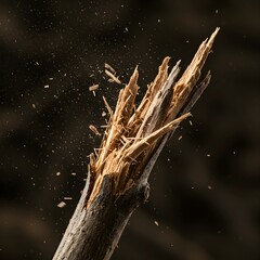 Dynamic moment of a wooden stick breaking and splintering apart