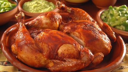 Pollo Rostizado Mexico traditional rotisserie chicken lean protein source with crispy skin shown in authentic setting
