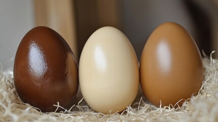 Three differently colored eggs