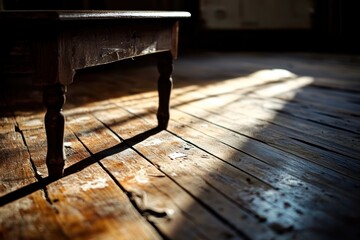 Wooden table shadows on aged floor