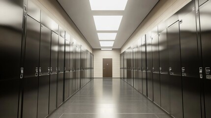 Obraz premium Contemporary corridor featuring locked storage units in a modern building