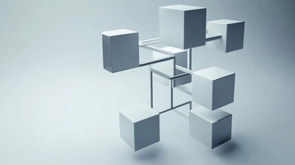 Abstract Geometric Composition with Interconnected Floating Cubes