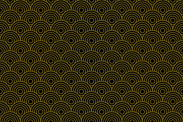 Seamless black and gold vintage art deco circles pattern vector.